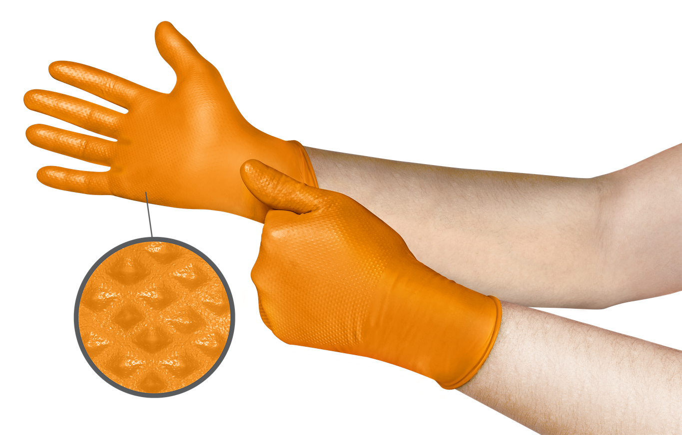 5mil Nitrile Gloves w/ Mega Texture - Orange - XX Large (100bx)