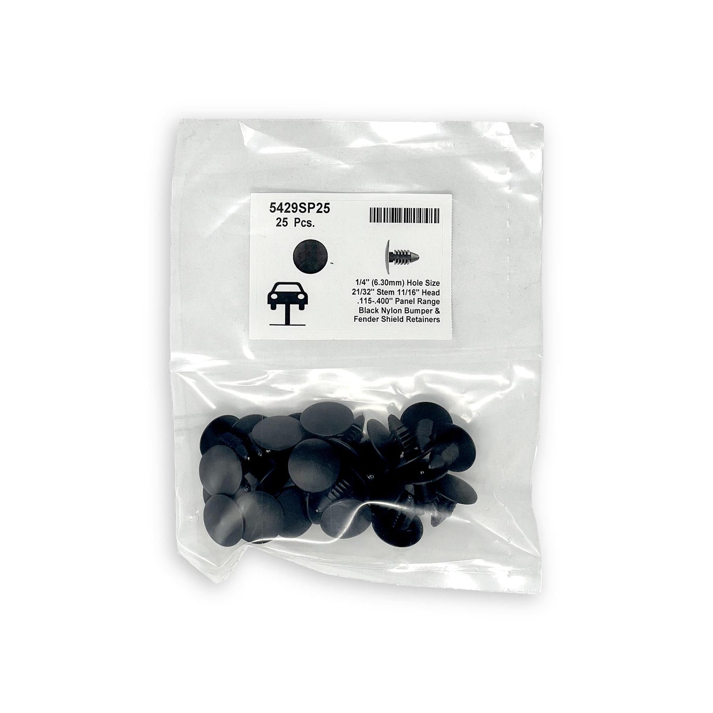 Black Universal Nylon Shield Retainer Head Diameter 11/16", Stem Diameter 5/16", Stem Length 5/8" GM # 332364 (Pack of 25)