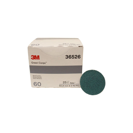 2” Green Corps Roloc 60 grit, 25 Discs/Carton 3M