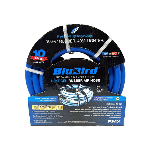 Blu-Bird Air Hose - 1/2" x 50' 1/2" MPT w/ 3/8" Reducer - 300 PSI