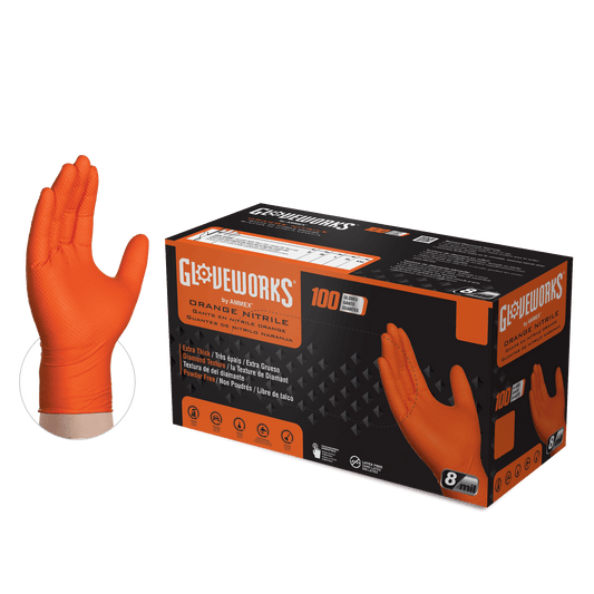 8mil Nitrile Gloves w/ Diamond Texture - Orange - Medium