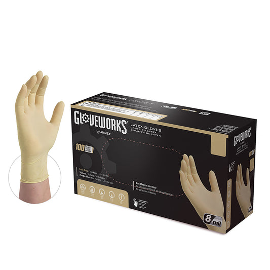 8mil Latex Gloves w/ Texture - Cream/White - Small