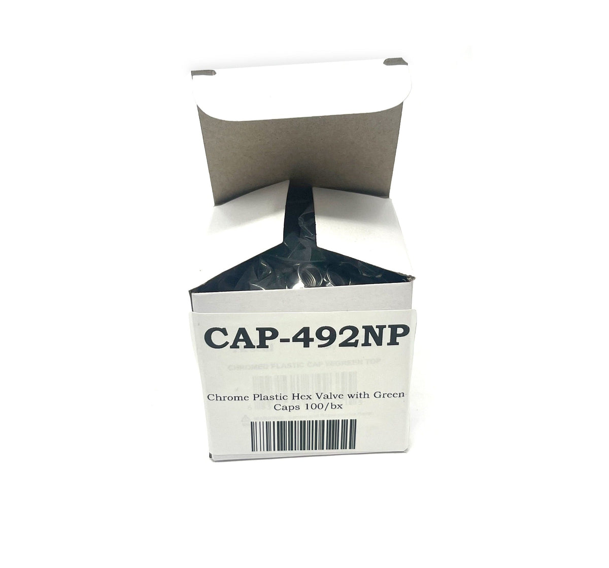 Chrome Plastic Hex Valve Cap with Green Top - 100/Box