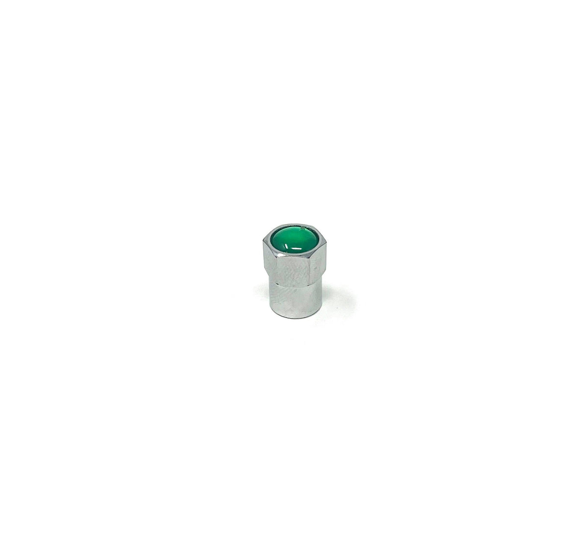 Chrome Plastic Hex Valve Cap with Green Top - 100/Box
