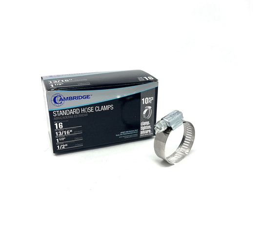 #16 - 13/16 TO 1-1/2 STANDARD HOSE CLAMP ( BOX OF 10 )