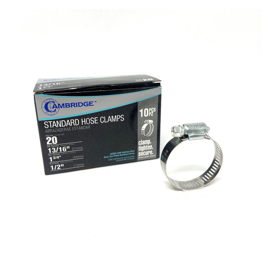 #20 - 13/16 TO 1-3/4 STANDARD HOSE CLAMP (Box of 10)