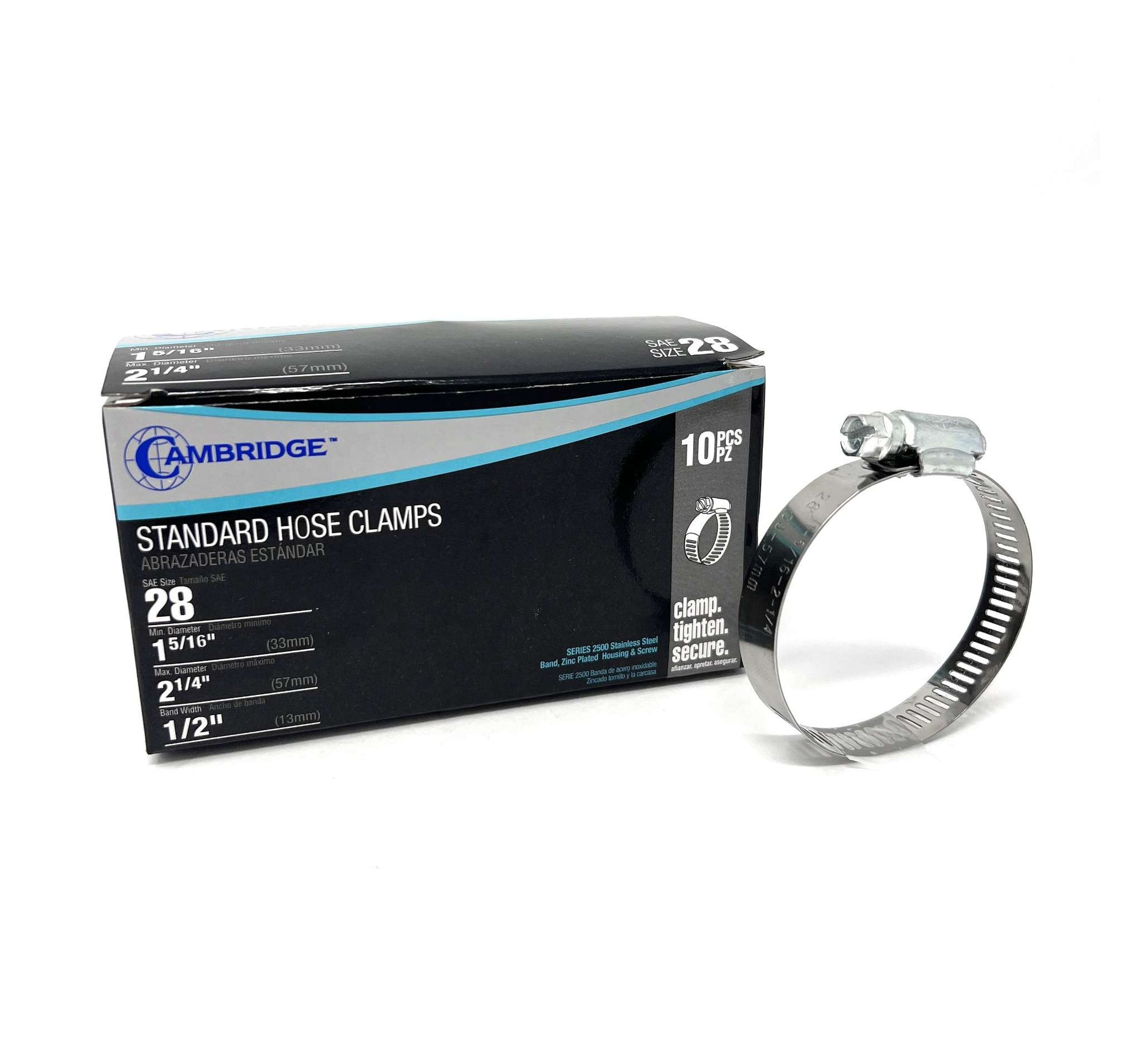 #28 - 1-5/16 TO 2-1/4 STANDARD HOSE CLAMP (Box of 10)