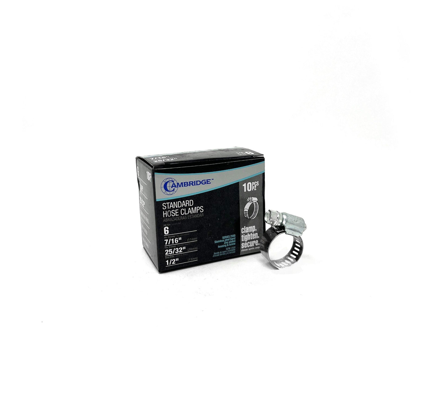 #6 - 7/16 TO 25/32 Standard HOSE CLAMP (BOX OF 10)