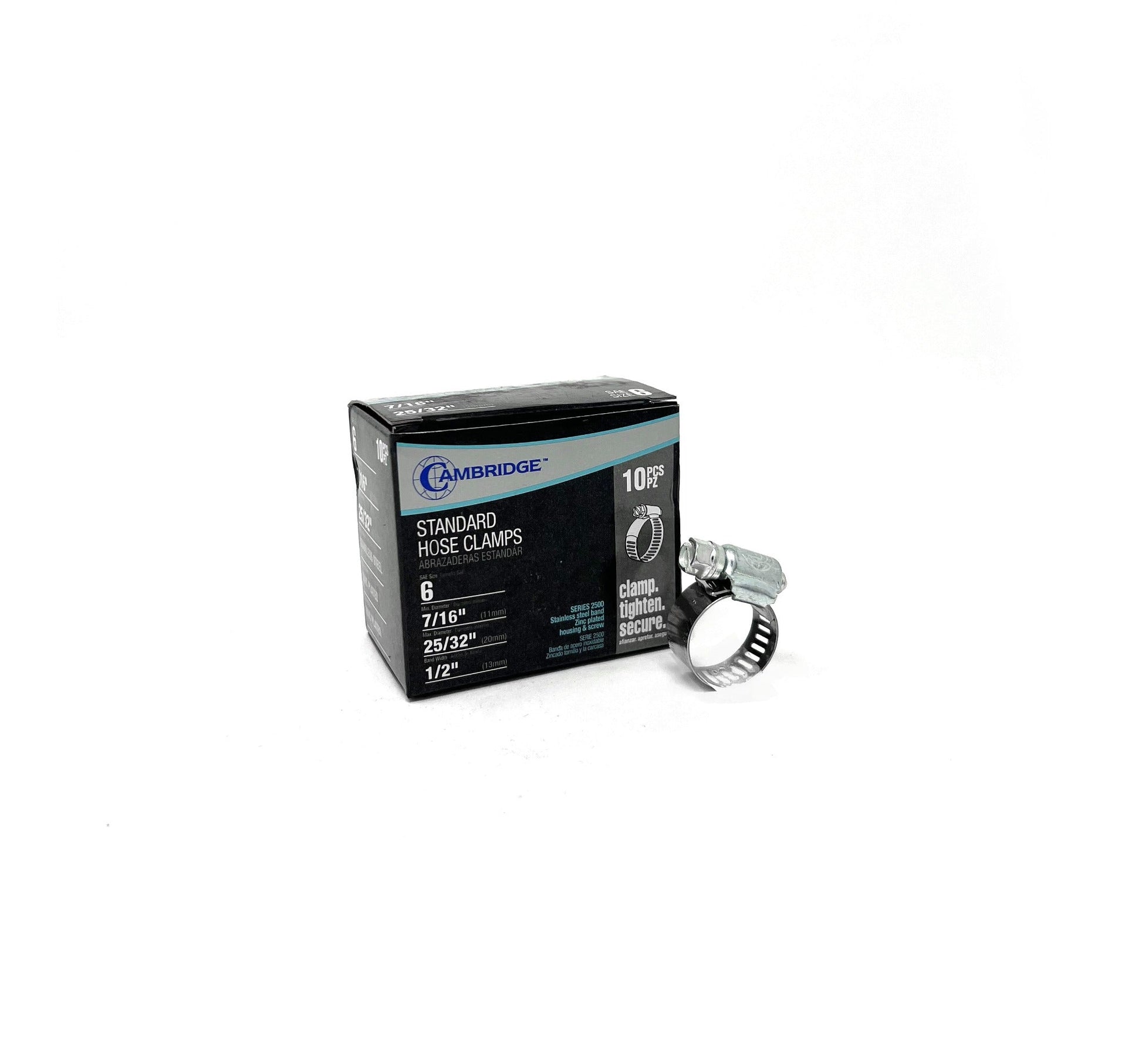 #6 - 7/16 TO 25/32 Standard HOSE CLAMP (BOX OF 10)