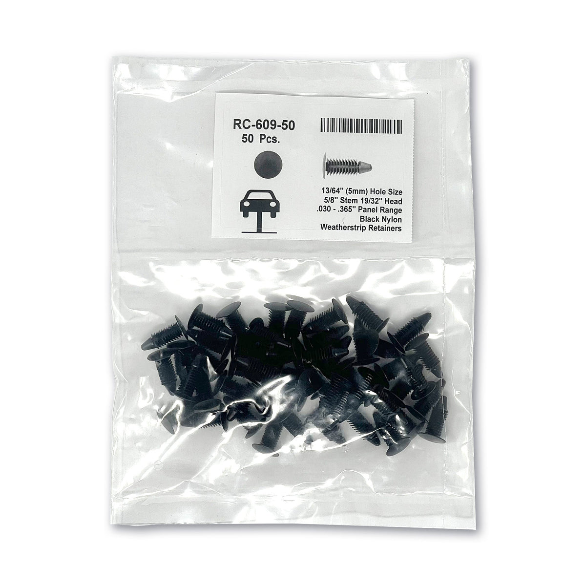 Black Nylon Weatherstrip Ret - 13/64" Hole  19/32" Head  (50pk)