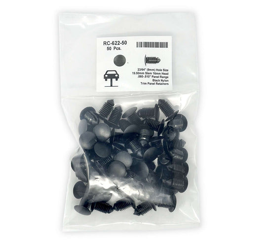 Black Universal Nylon Trim Panel Retainer Head Diameter 5/8", Stem Diameter 3/8", Stem Length 3/4"  Ford # N807721-S (Pack of 50)