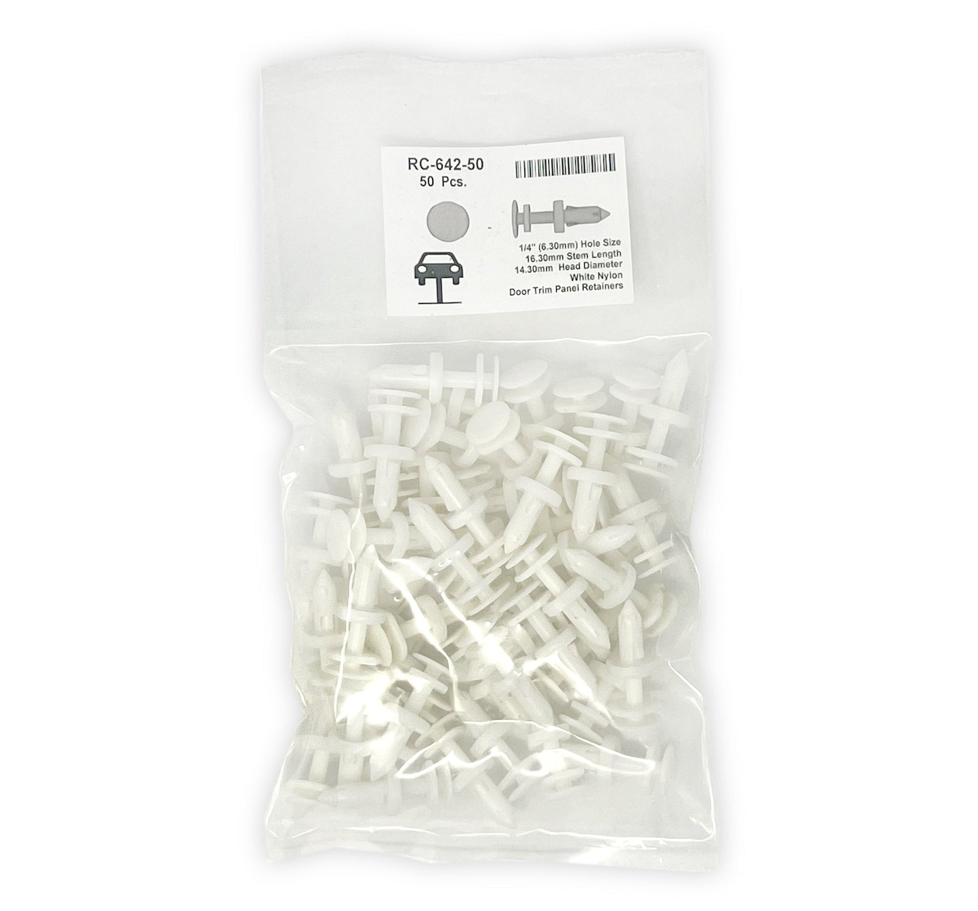 White Nylon Door Push Retainer Clip - 1/4" Hole Size 11/16" Stem Length (Pack of 50)