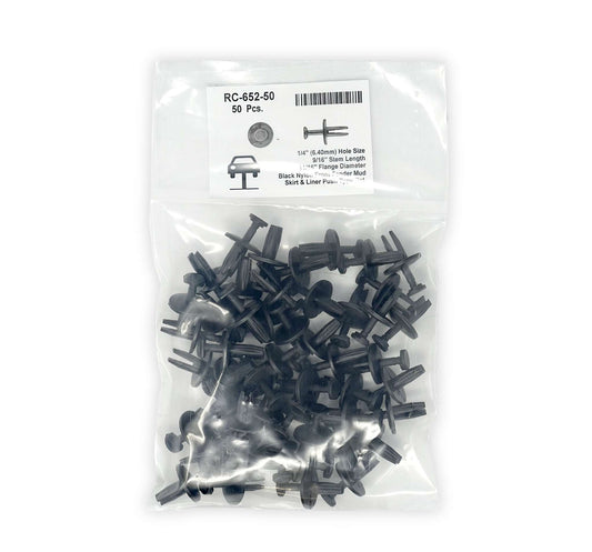 Black Nylon Front Fender Mud Skirt & Fender Liner Push-Type Retainer Head Dia: 11/16", Stem Length: 9/16",Fits Into 1/4" Hole,
