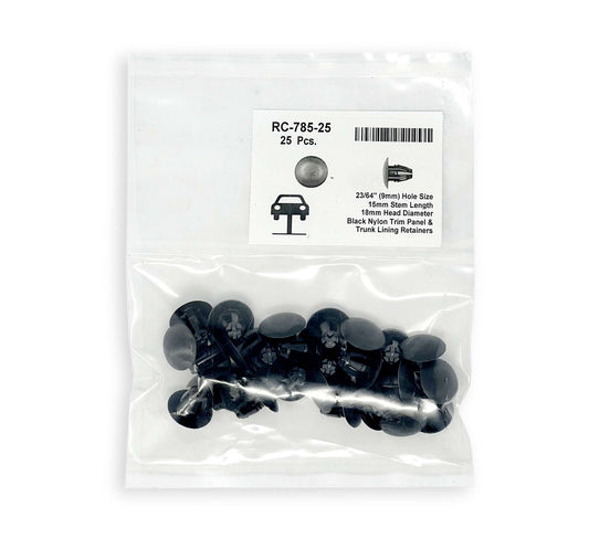 Black Nylon Front Fender Push-Type Retainer for Acura & Honda Fits 8mm Hole Head Diameter: 20mm (Pack of 25)