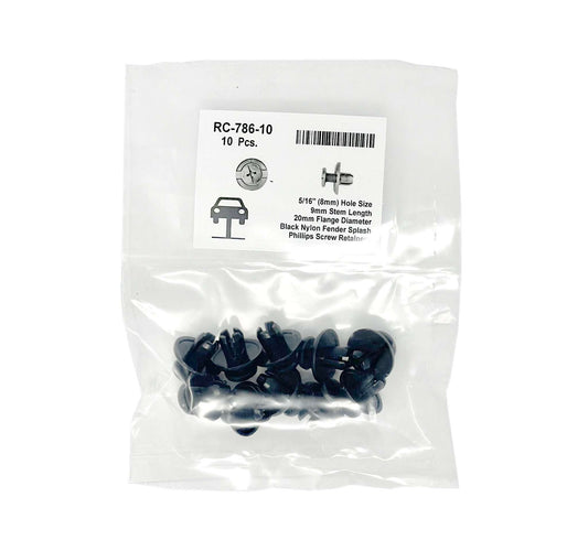 Nylon Fender Splash Shield Retainer - 8mm Hole Size 9mm Stem Length (Pack of 10)