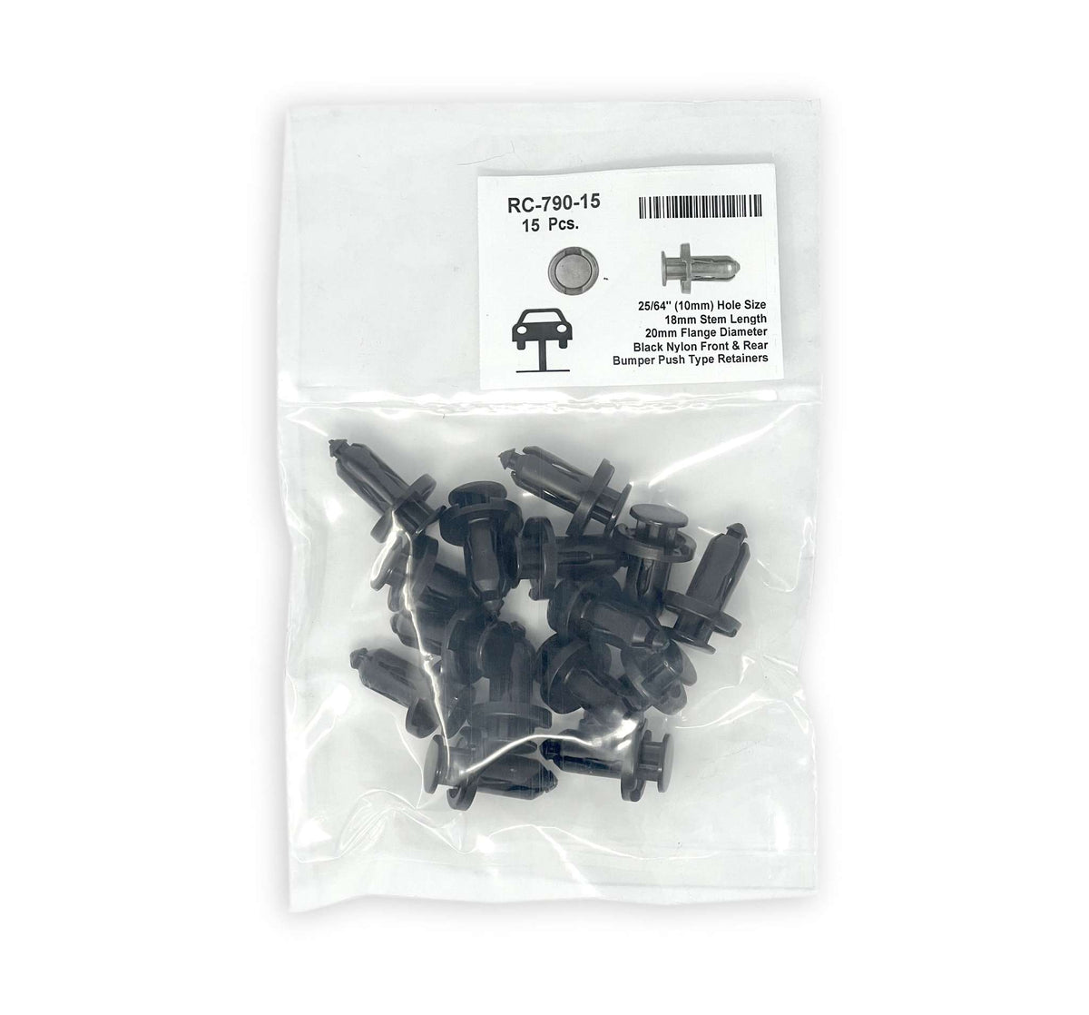 Black Nylon Fender Push Retainer - 10mm Hole 20mm Flange 18mm Stem (Pack of 15)