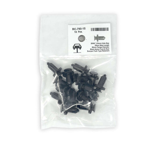 Black Nylon Fender Push Retainer - 10mm Hole 20mm Flange 18mm Stem (Pack of 15)